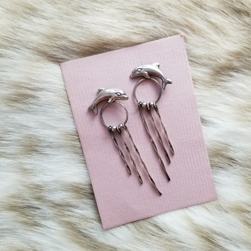 Vintage Hand Crafted Silver Dolphin Earrings